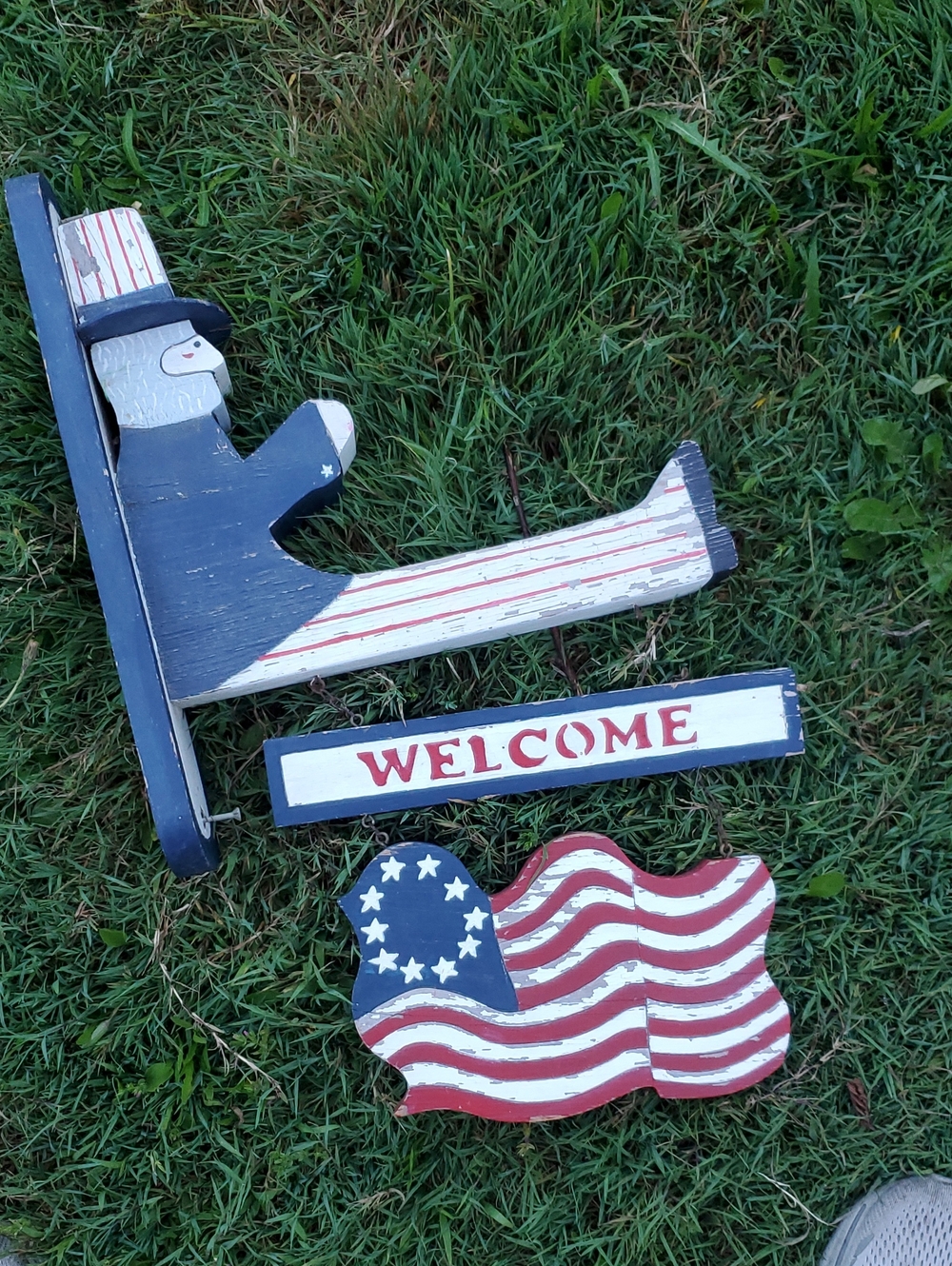 Patriotic Wooden Uncle Sam Flag Welcome Porch Decor Red White & Blue Handmade